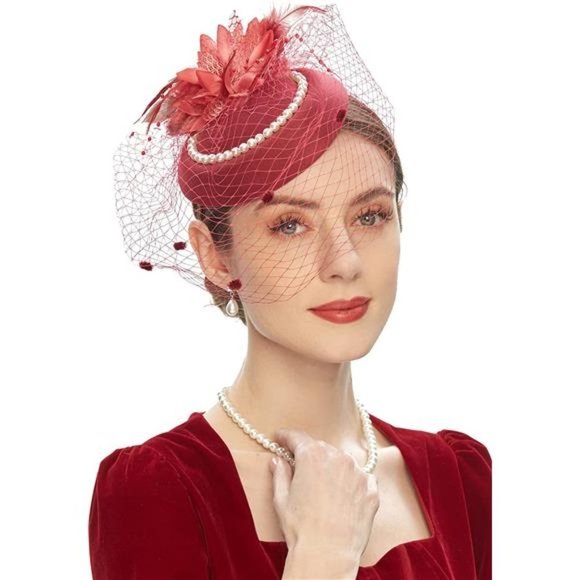 Ro Rox Ruby Rozen Vintage Retro 40er 50er jaren fascinator bruiloft party hoed - Rood Ro Rox Ruby Rozen Vintage Retro 40er 50er jaren fascinator bruiloft party hoed - Rood